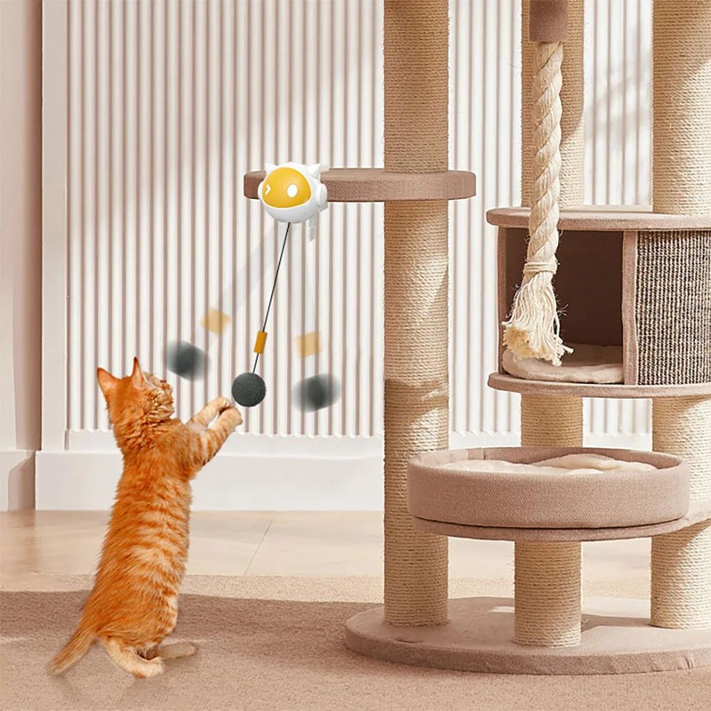 Electric Cat Toy Ball Automatic Lifting Spring Rod To Relieve Boredom Plush Ball lifting Ball Interactive Puzzle Smart Pet Toy