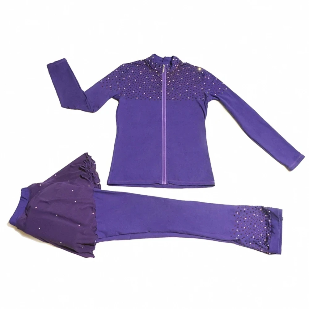 LIUHUO Figure Skating Training Suit with Rhinestones Jacket and Hip Protection Pants