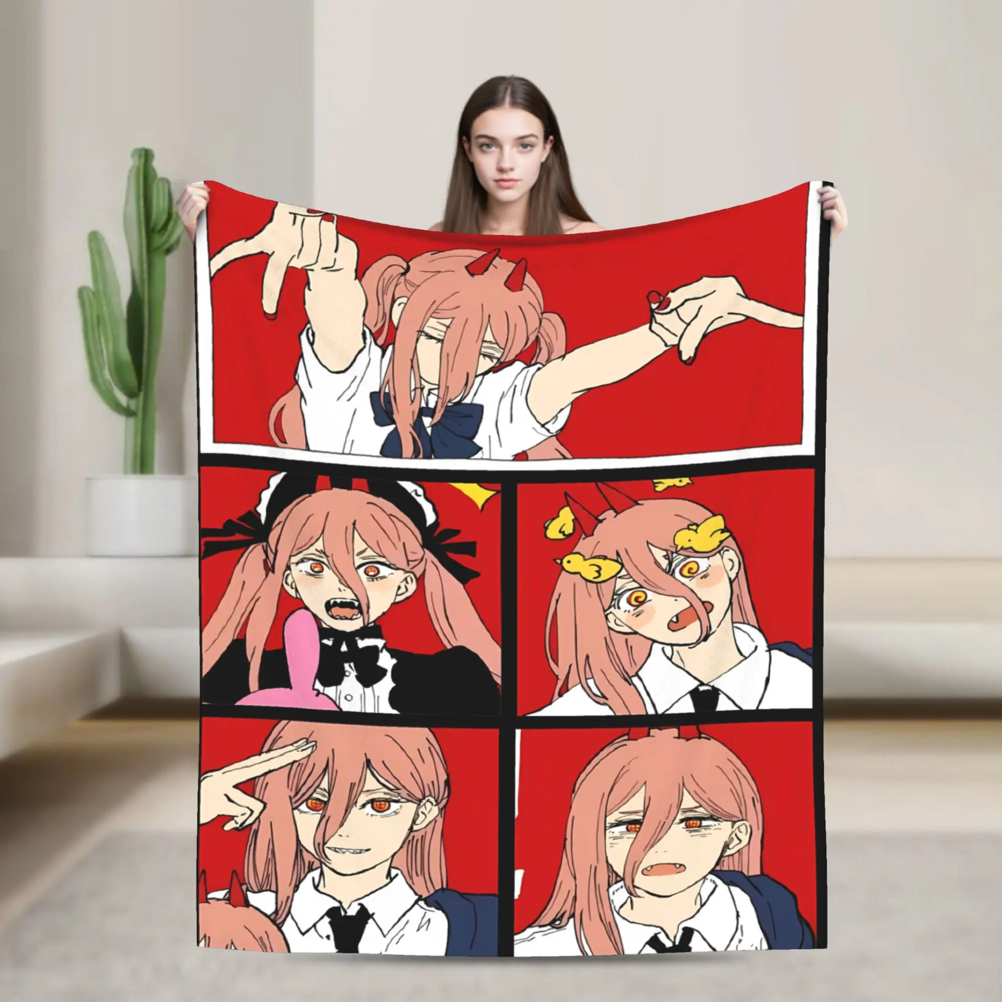 Power comic anime Blanket Chainsaws Mans Warm Soft Graphic Plush Throw Blanket For Bedroom Travel Flannel Bedspread Bed Cover