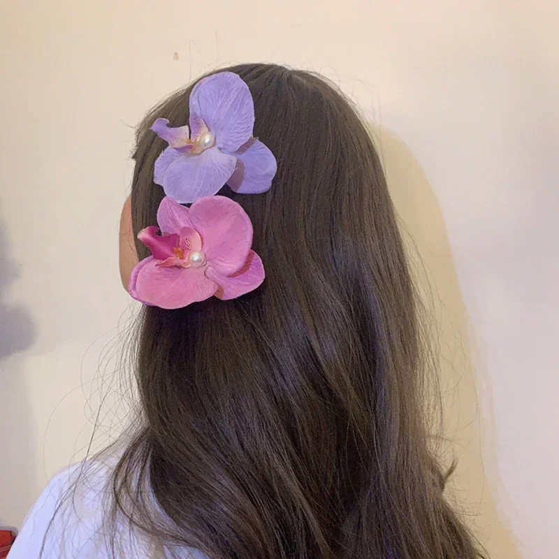 

Korean Style Girl Hair Clip Beach Pearl Flower Hair Clip Cute Cloth Butterfly Orchid Flower Hairpin Clip Hair Accessories