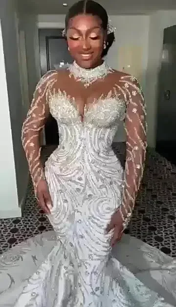 

Индивидуальное свадебное платье фасона «рыбий хвост» класса люкс с вышивкой и кружевом, приталенное, на заказ