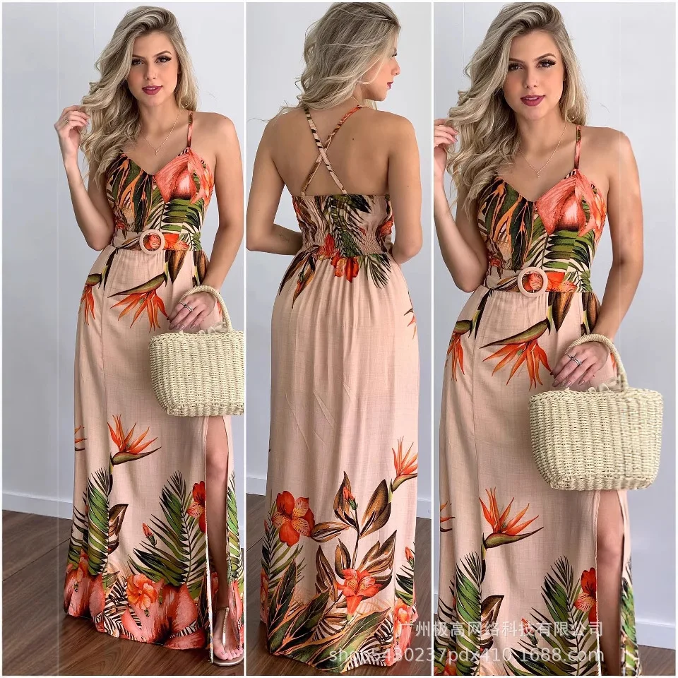 Mulheres cinta sem mangas decote em v cintura alta longo maxi floral flor vestido até o chão verão sexy