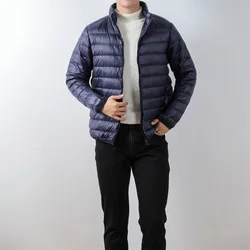 Chaqueta de plumón de pato blanco para hombre, chaqueta de plumón de pato blanco, cuello Vertical Simple, ligero, corto, Otoño e Invierno