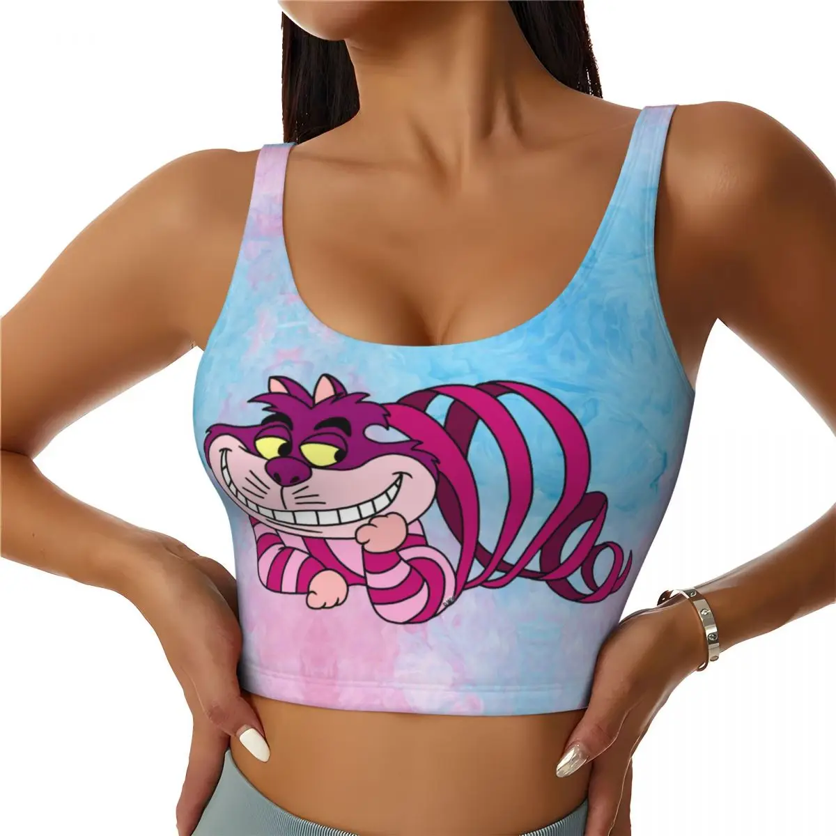 

Custom Cheshire Cat Sports Bra Women's Alice In Wonderland Cartoon High Impact Workout Yoga Crop Top