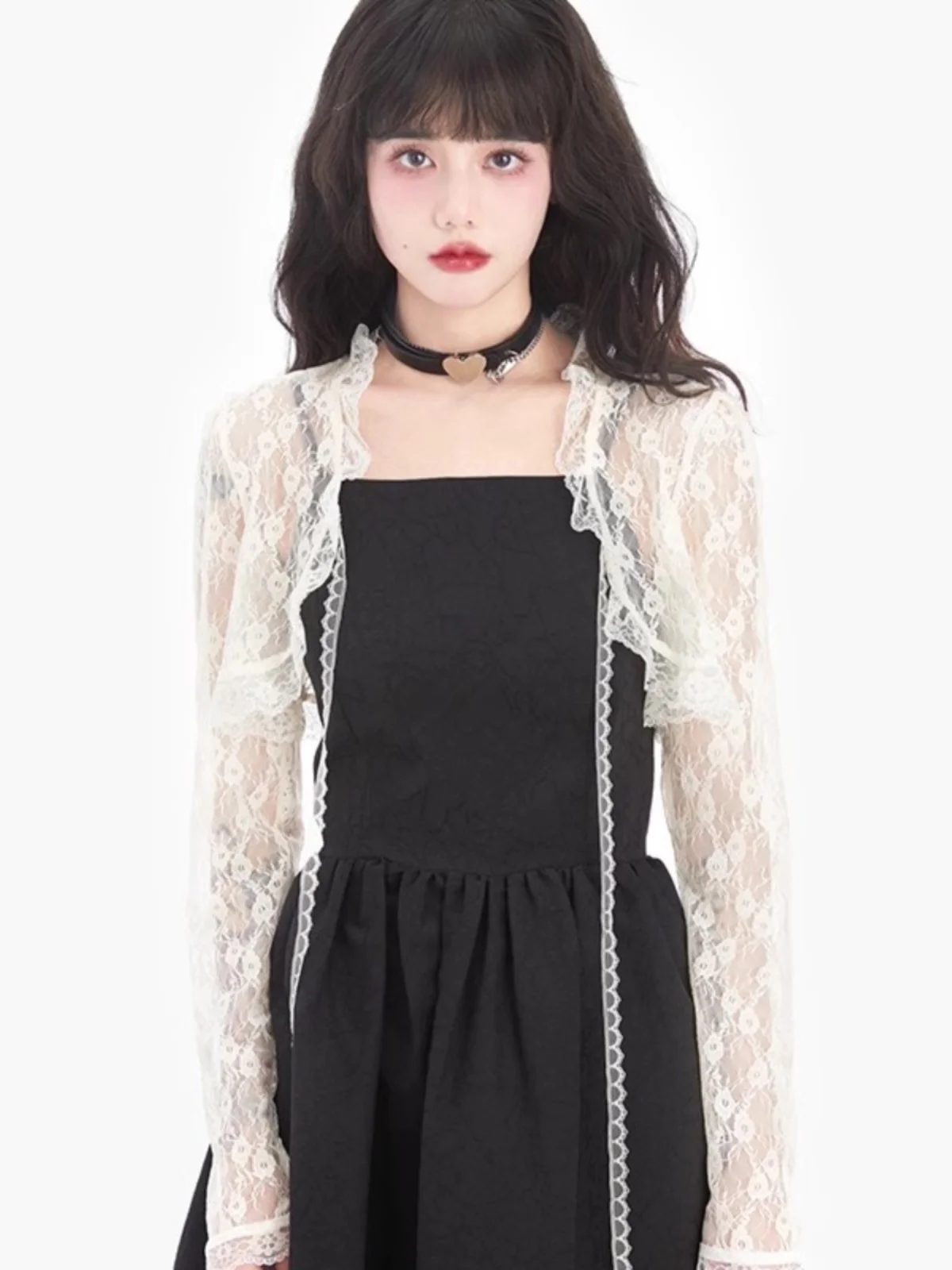 

Lightweight Lace Open Cardigan Women's Summer Sun Protection Shoulder Bared Outerwear with Strap Dresses Cover up Coat