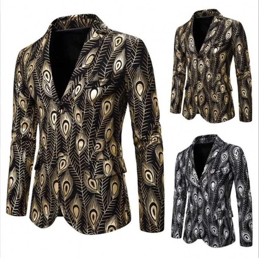 Korean Spring New Men's Casual Flower Suit Chinese Style Slim Fit Small Jacket Autumn Trendy Non-iron Plus Size Pleuche Coats