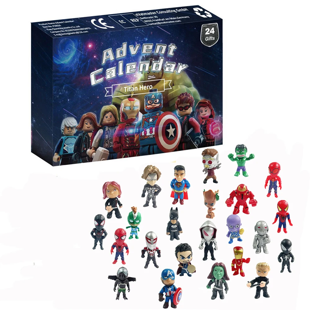 Compte à rebours Marvel Avengers calendrier de l'avent boîte Spiderman Iron Man Hulk Kawaii figurines d'anime modèles enfants jouets cadeau de noël jouets