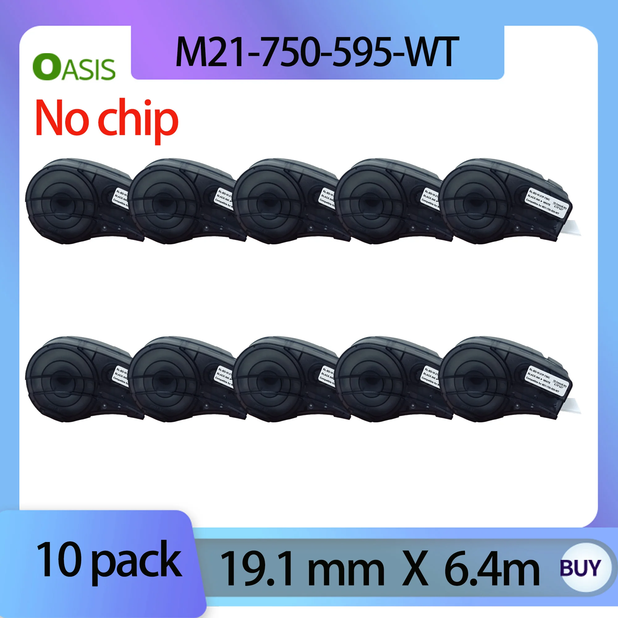 10 pack Replacement Label Tape M21-750-595 for BRADY BMP21-PLUS/BMP21 Printers - 0.75