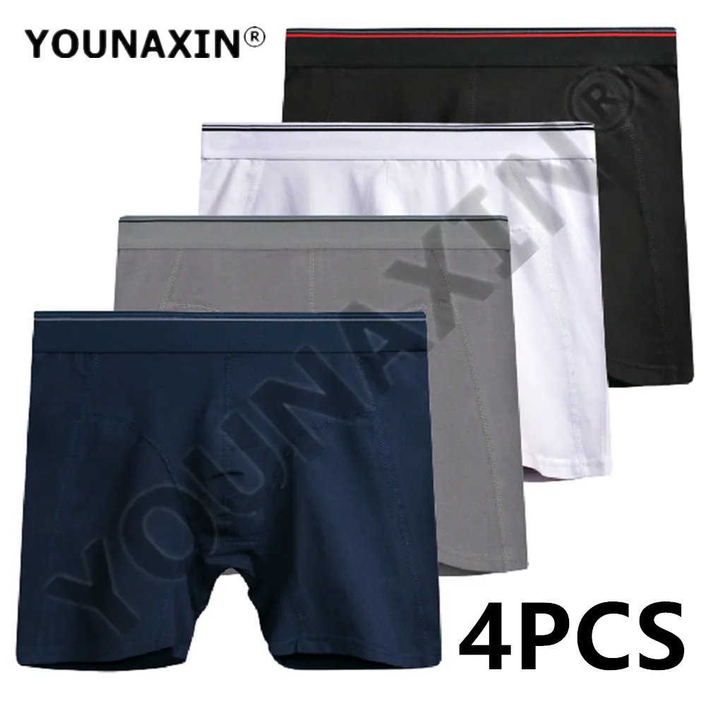 

4 PCS Men's Big Size Underwear Long Boxer Briefs Soild Color Cotton Sports Shorts Underpants Undershorts M L XL 2XL 3XL YOUNAXIN