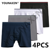 4 PCS Men's Big Size Underwear Long Boxer Briefs Soild Color Cotton Sports Shorts Underpants Undershorts M L XL 2XL 3XL YOUNAXIN