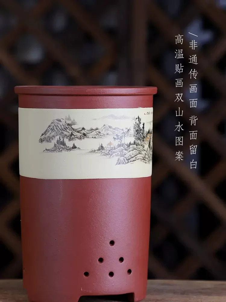 yesCeramic Handmade Cylindrical Bonsai Pot Vase, Chinese Bird Pattern, Traditional Cubicles, Desk, Office Table, Garden Decorati