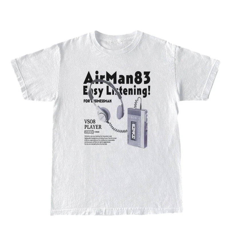 

Summer men's headphones printed with Y2k print, retro T-shirts, 90s streetwear tops, Harajuku clothes
