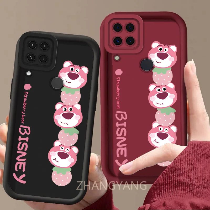 Case For Realme C15 Cute cartoon bear phone case with silicone TPU soft case anti drop and shockproof phone camera fully covered