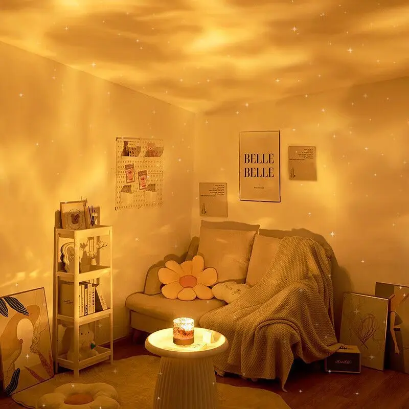 夢のような水波紋の光と影のランプ、ライブ配信の背景、ダイナミックな雰囲気ランプ、寝室のベッドサイド、小さなナイトライト