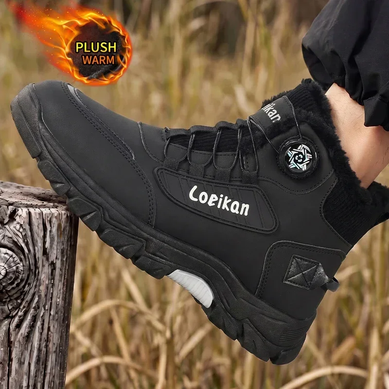 Herren-Winterstiefel mit Plüschfutter, Schnellverschluss-Knöchelstiefel, rutschfeste, strapazierfähige, warme Outdoor-Wanderschuhe – Detail 5