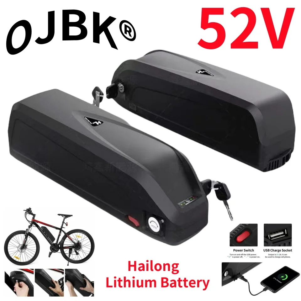 Hailong - Original electric bicycle battery, 52V 30ah40ah, suitable for 350W-800W-1000W motors, free shipping and gift charger