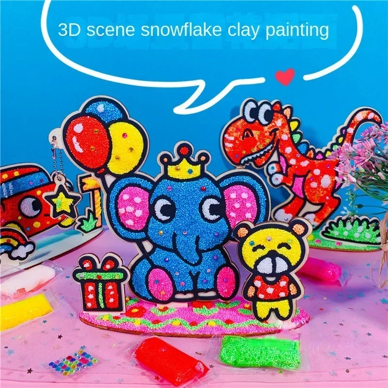 Kit d'art de boue de neige en argile perlée 3D pour enfants, ensemble de peinture sur planche de bois écologique, artisanat éducatif de bricolage