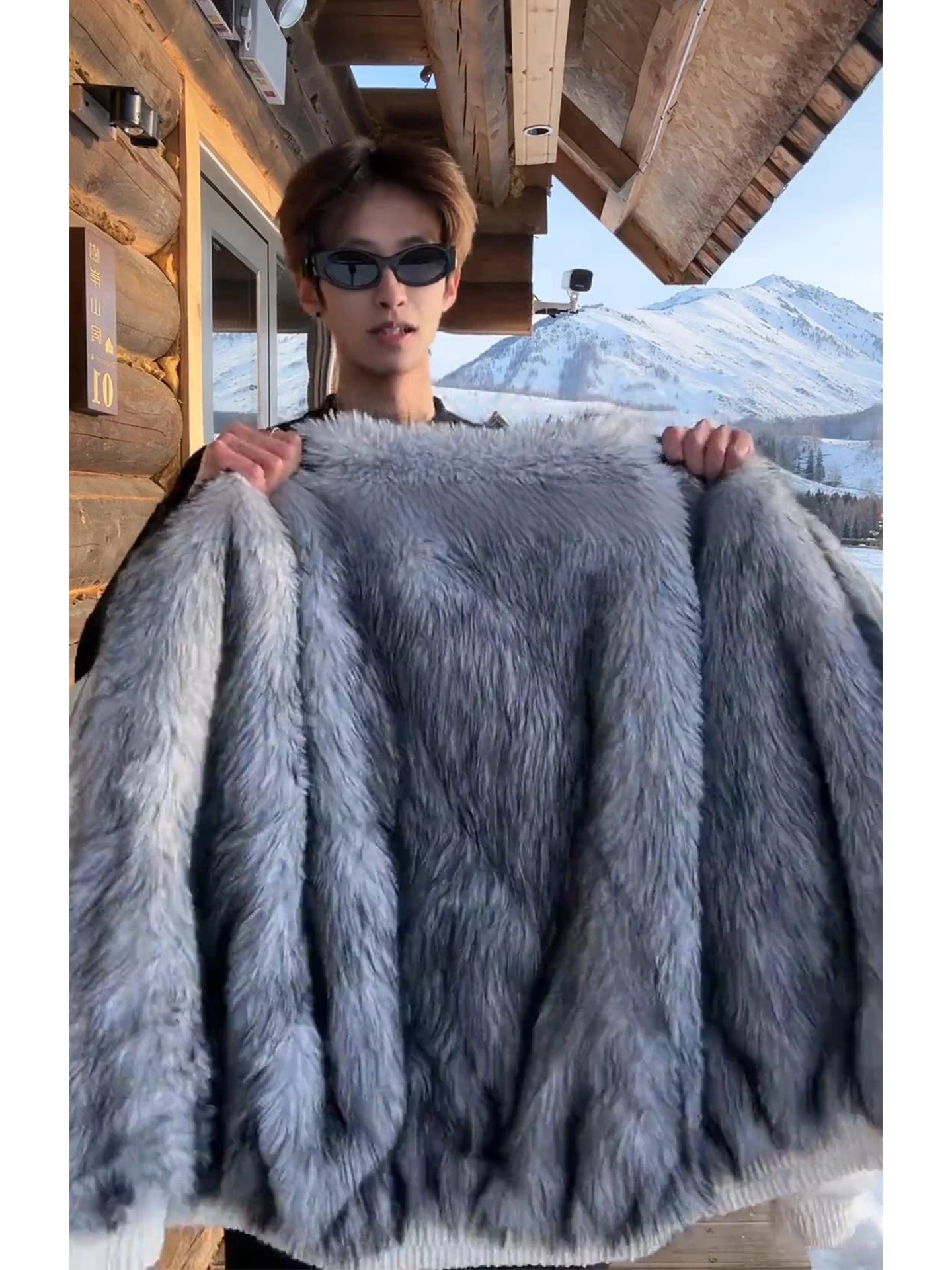 

Wolf King Mountain Eagle Hunt Clothes Cotton Jaet Men's Autumn Winter Thi Warm PU Leather Hooded Cotton Coat Fur Col...