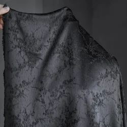 3/5/10m Black Floral Brocade Jacquard Fabric 3D Flower Textured Silk Satin Cloth, By the Meter