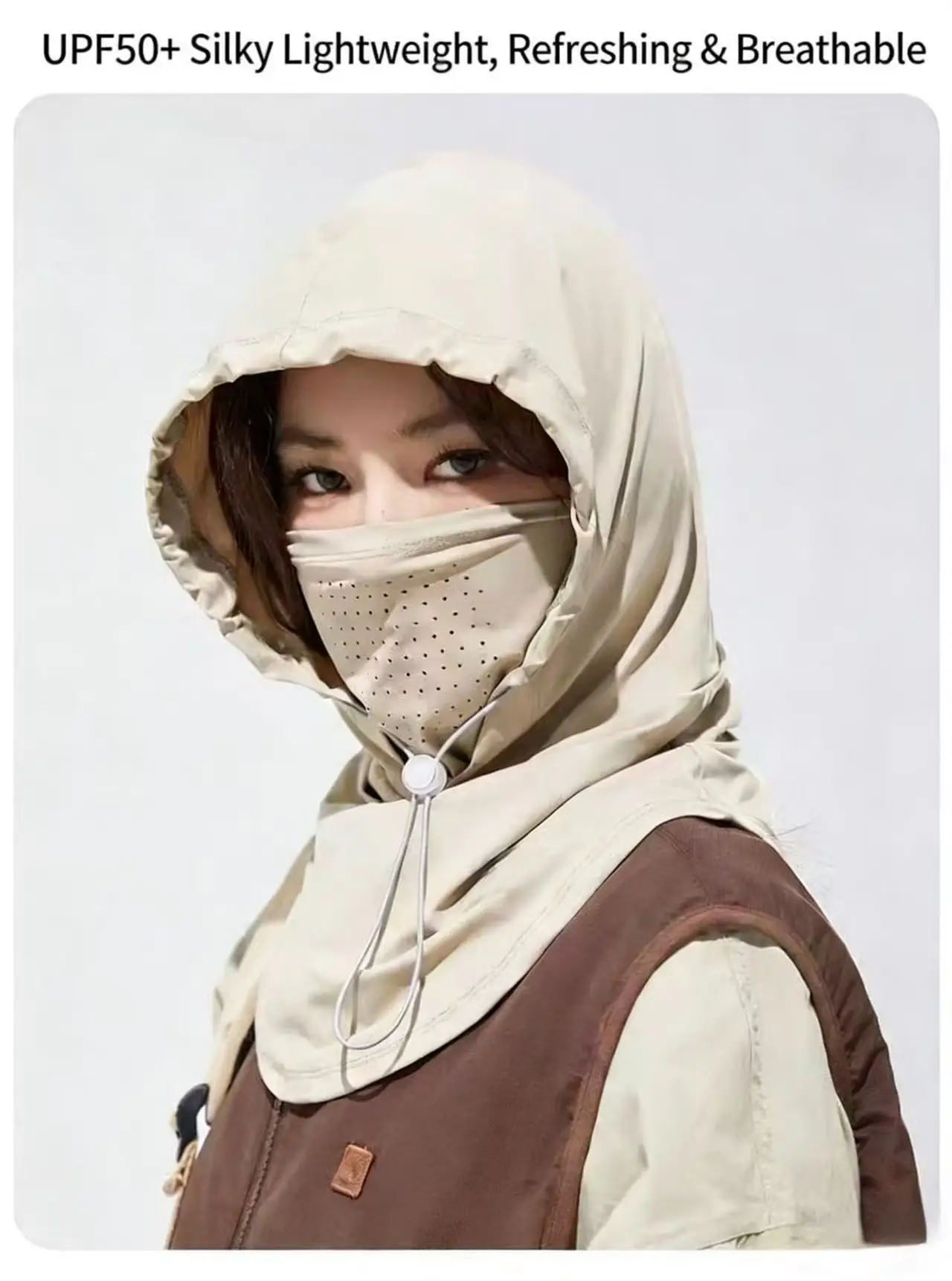 

Women Sun Protection Hat Face Cover Neck Gaiter 3 in 1 Summer UV Protection Ice Silk Breathable Face Mask for Cycling Driving