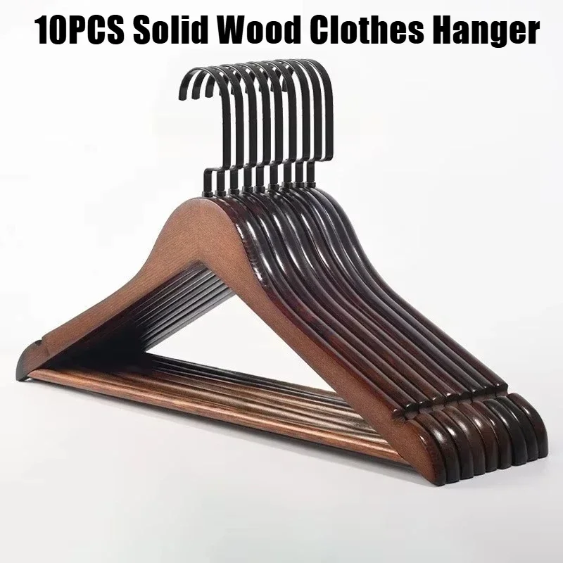 10PCS Wooden Hangers 360° Swivel Hooks Premium Durable Heavy Clothes Storage Non-Slip Clothe Hanger - Shoulder Notch Accessories