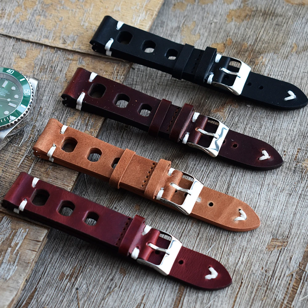 Handmade Vintage Real Leather Strap Watch Band Watch Accessories Bracelet 18mm 20mm 22mm 24mm Red Black Brown Color Watchband