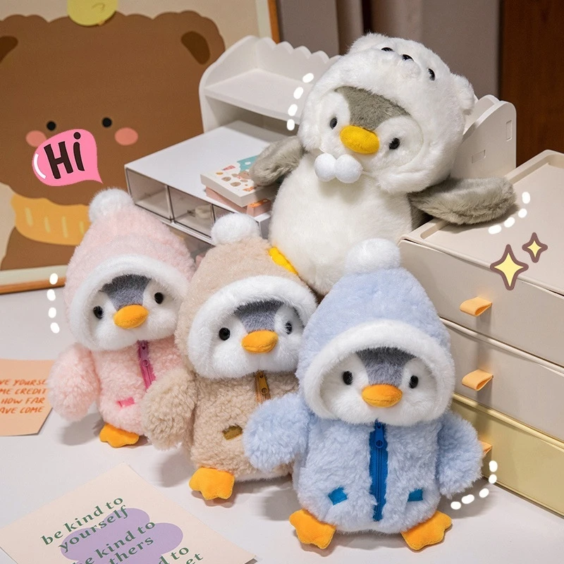 Nieuwe schattige pinguïn knuffel baby troostende slaap pop pluizige pinguïn dragen kleding hoeden knuffeldier kussen verjaardagscadeaus