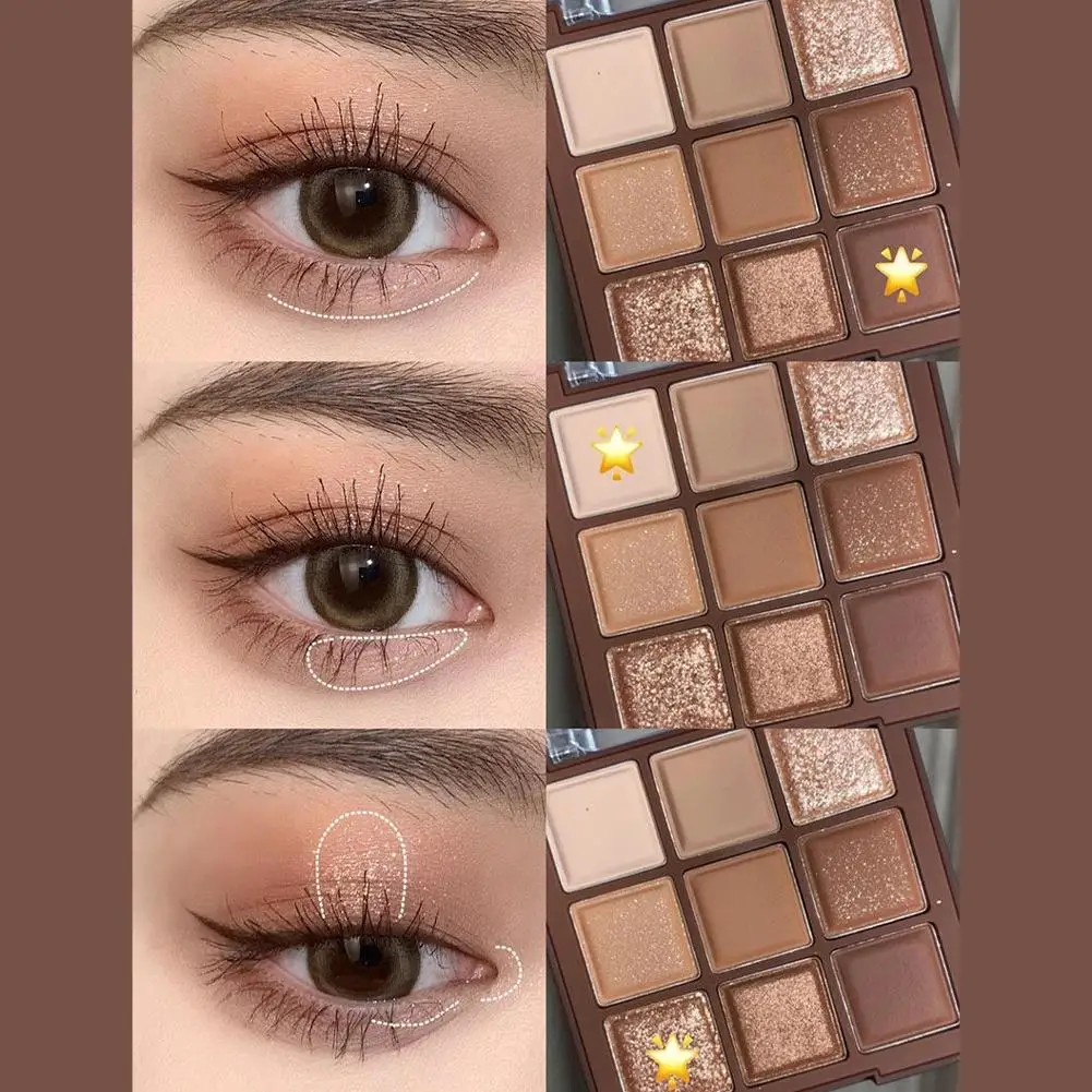 Chocolate Eye Shadow Adequado para Colorir Maquiagem Diária, Smoky Eye Shadow, Clareamento e Focagem, 9 Cores, T2M1