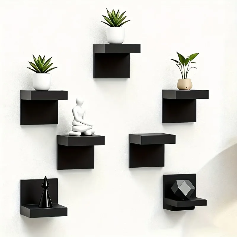 5 Stück schwarze, wandmontierte, schwebende Regale – 2-Zoll kleine Präsentationsregale für Wohnzimmer-Aufbewahrung und Dekoration