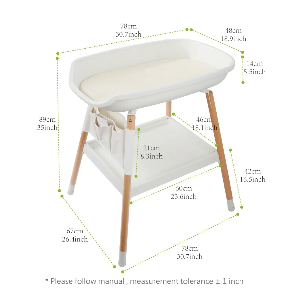 Diaper Nappy Baby Changing Table with Pure Cotton Pad Wood Baby Nursery Dresser with Pockets Newborn Massage Tables Care Station