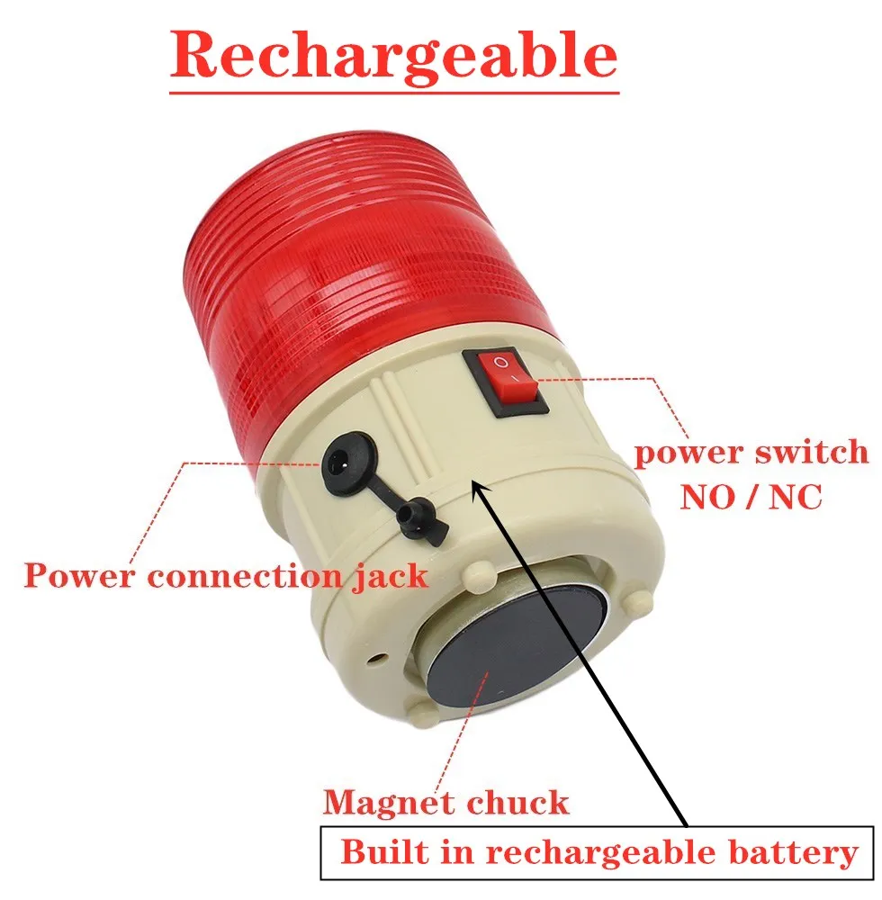 Ricaricabile LED-5088 DC 6V 3W Magnete Montaggio Spia di ricarica della batteria, Segnale stroboscopico a LED Spia di traffico silenziosa