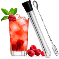 2Pcs Muddler for Cocktails Stainless Steel Cocktails Muddlers Pestle with Stirring Spoon Bartender Cocktail Shaker Bar Tool Set
