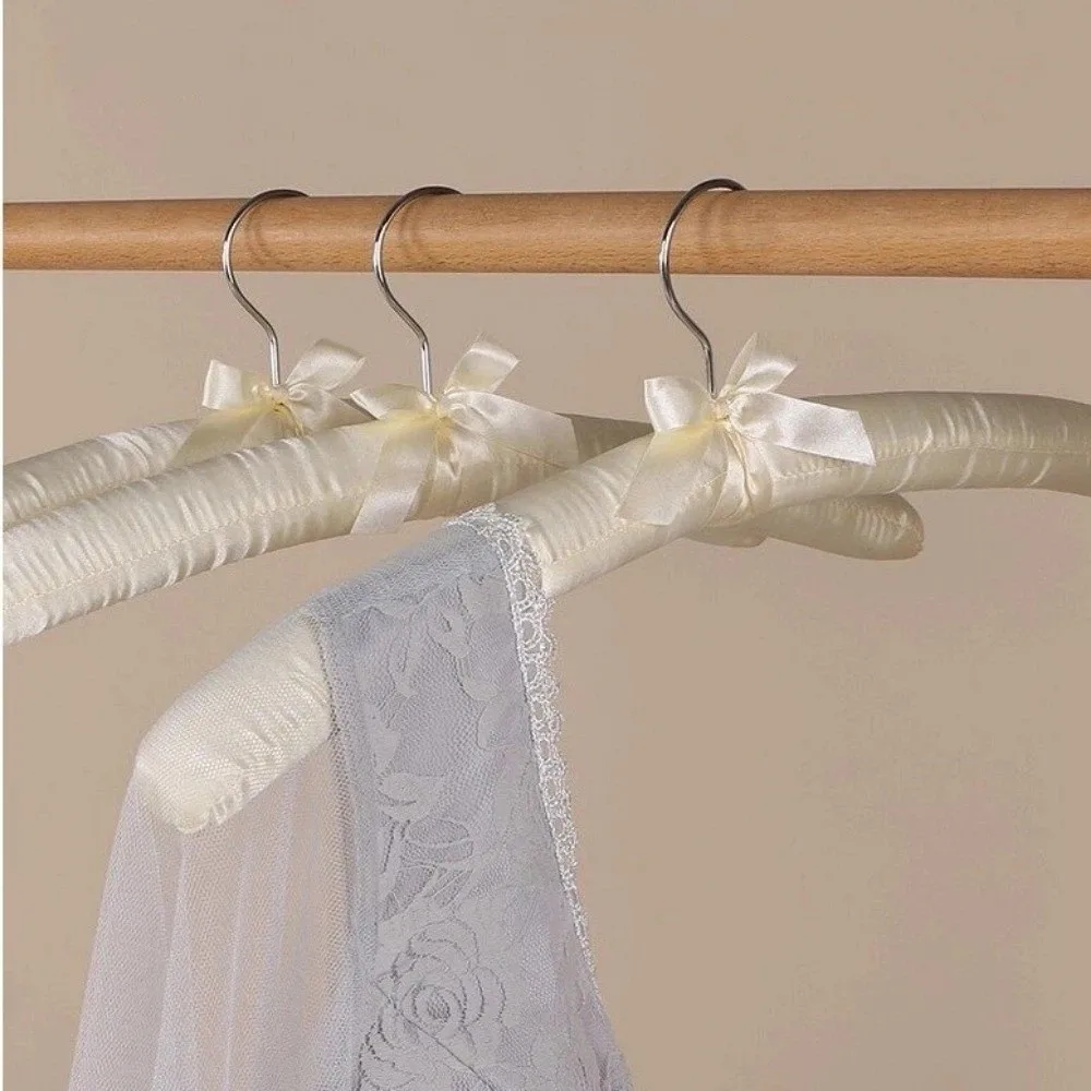 5PCS Soft Satin Padded Clothes Hanger Non-slip Wrinkle-resistant Sponge Clothes Hangers Traceless Satin Padded Display Hanger
