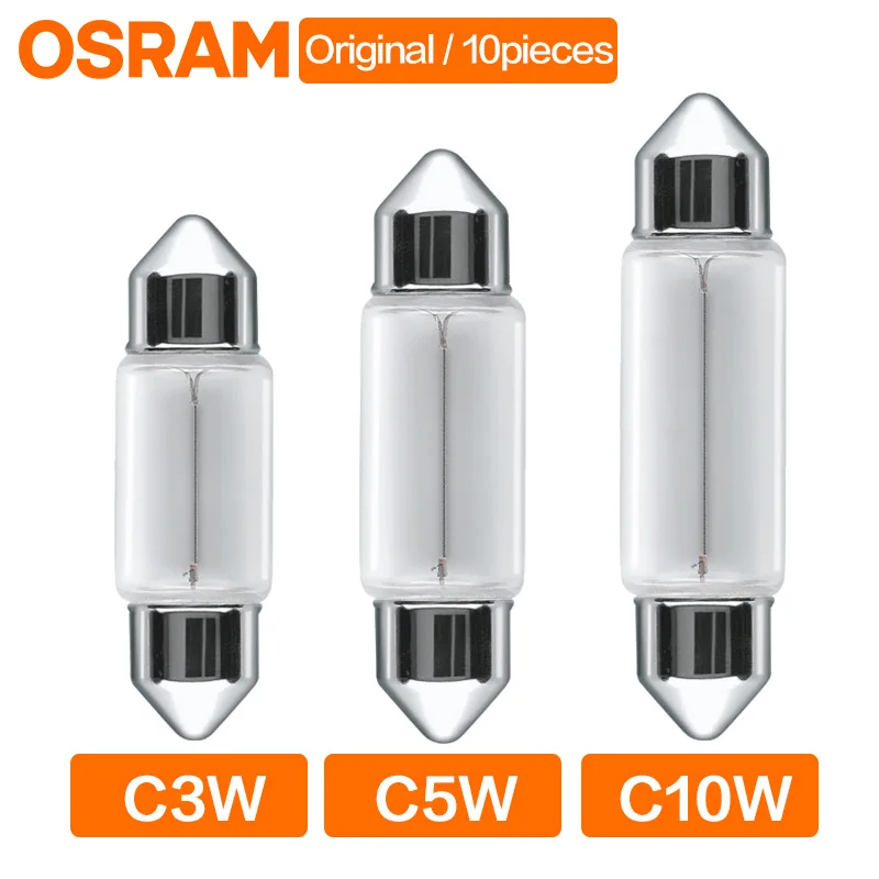 Car Signal Lamp 10pcs OSRAM C3W C5W C10W 12V SV7-8 6411 6438 6428 6418 12844 12866 Reading light Interior Halogen Bulbs