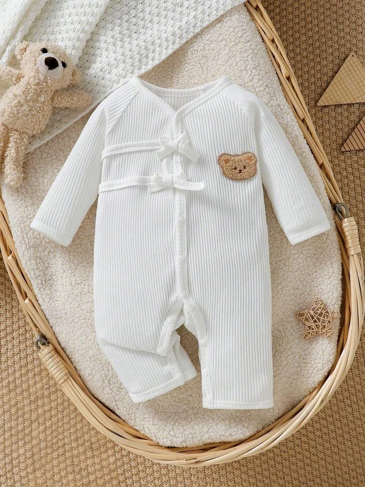 

Children BodySuits Summer Basic Minimalist Style Cartoon Bear Pattern Boys And Girls Kid Long Sleeves Romper One-piece Jumpsuit