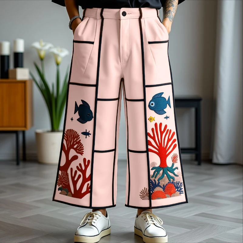 INCERUN Men Wide Leg Pants Printing Button Joggers Loose Casual Trousers Men Streetwear 2025 Fashion Oversize Leisure Male Pants