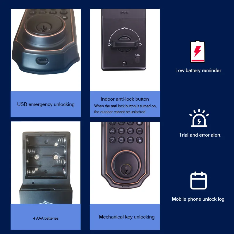 Imagem -04 - Tuyabluetooth Smart Door Lock Fpc Biometric Fingerprint Senha Virtual Chave Carregamento de Emergência Usb Mobile App Desbloquear