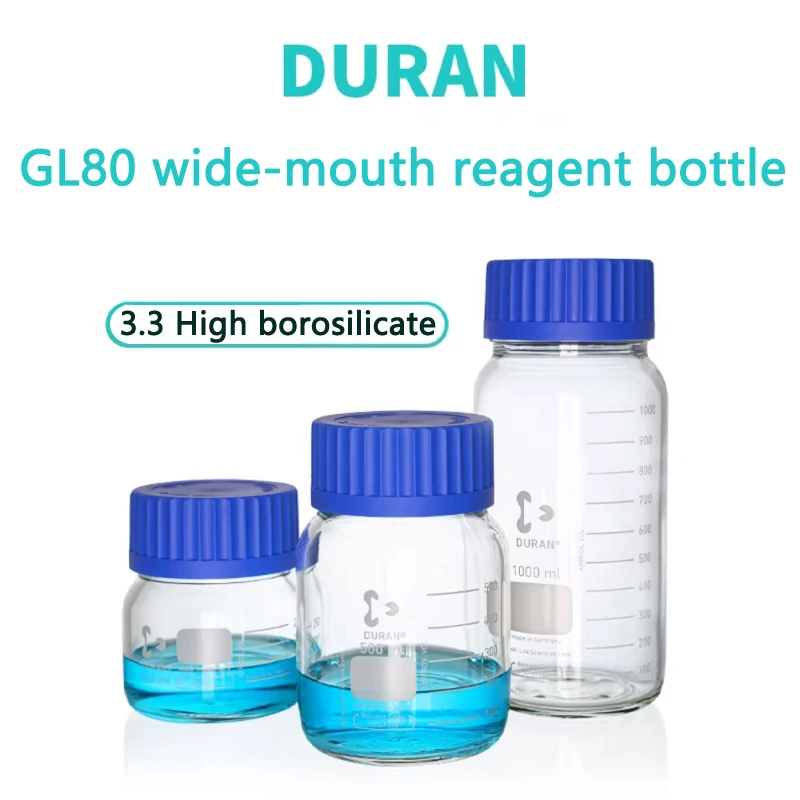 High Borosilicate Glass Laboratory GL80 Wide-Mouth Reagent Bottle with Screw-Top Transparent Leak-Proof Storage Container DURAN
