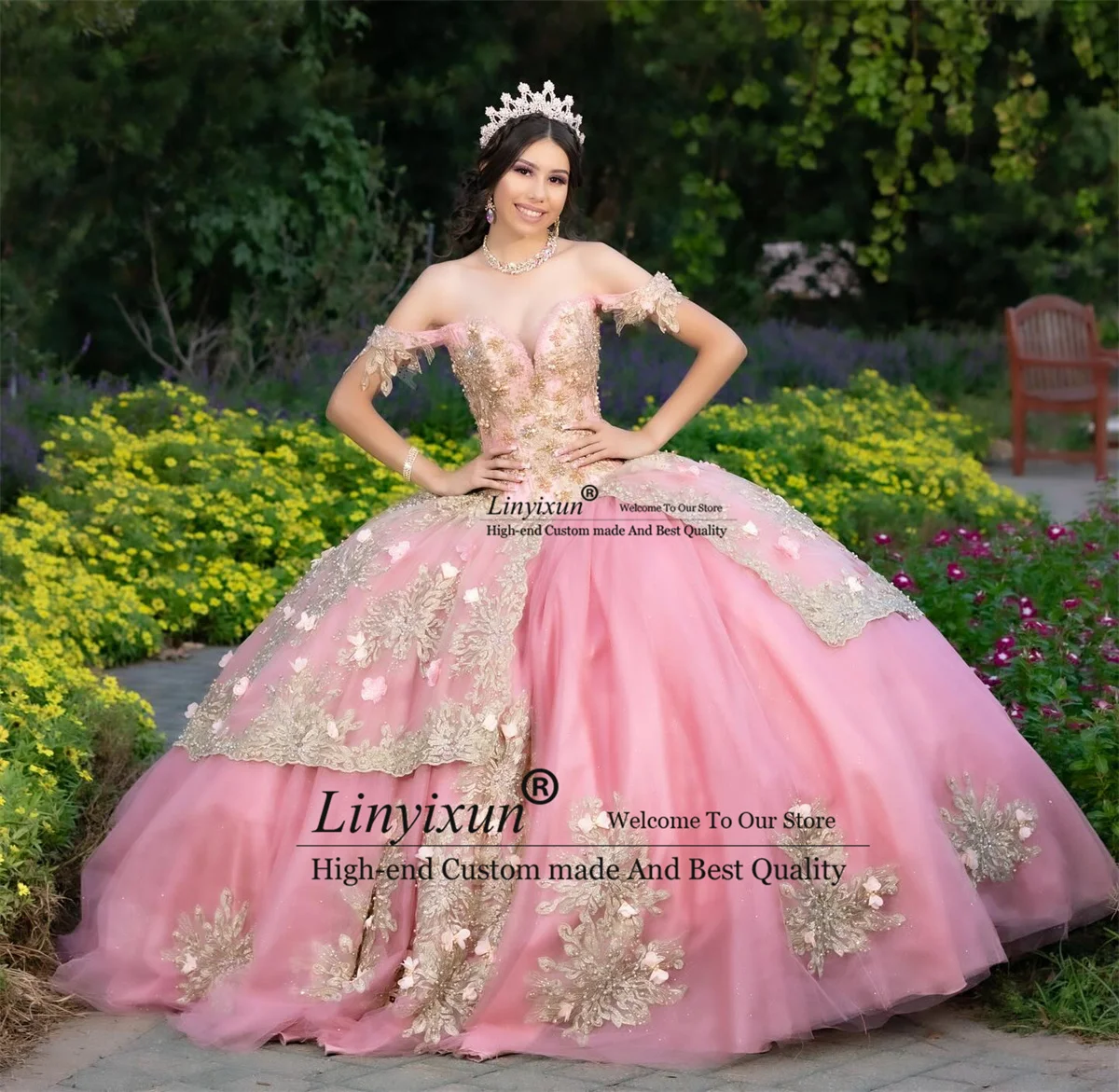 Mexicaanse Roze Quinceanera Jurk Baljurk Glanzende Applique Kralen Pailletten Korset Sweet 16 Jurk Off Shoulder Vestids De 15 Años