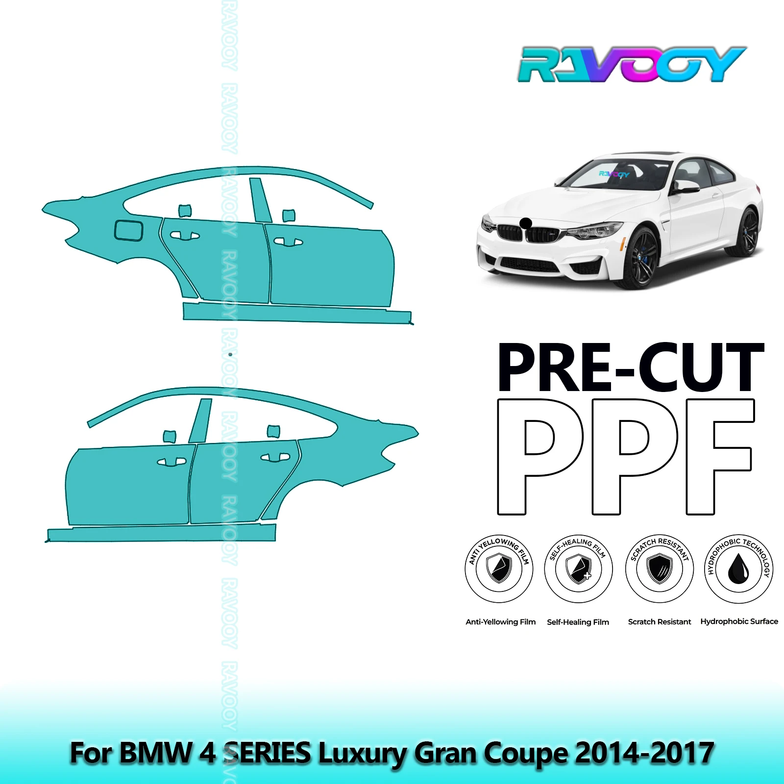 

For BMW 4 SERIES Luxury Gran Coupe 2014-2017 8.5mil Clear Matte Pre-Cut PPF Door & A/B Pillar Kit TPU Paint Protection Film Set