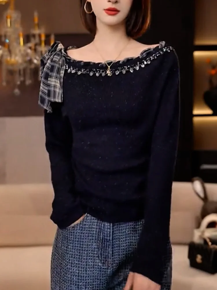 

Корейский топ в клетку с асимметричным вырезом на одно плечо, осенний, новый, больших размеров, универсальный, стройнящий, влагоотводящий, впитывающий пот