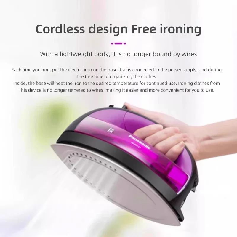 Panasonic Cordless Steam Iron Handheld 3-speed Adjustable Ironing Machine Portable Ceramic Bottom Plate 1300W Fabric Steamer