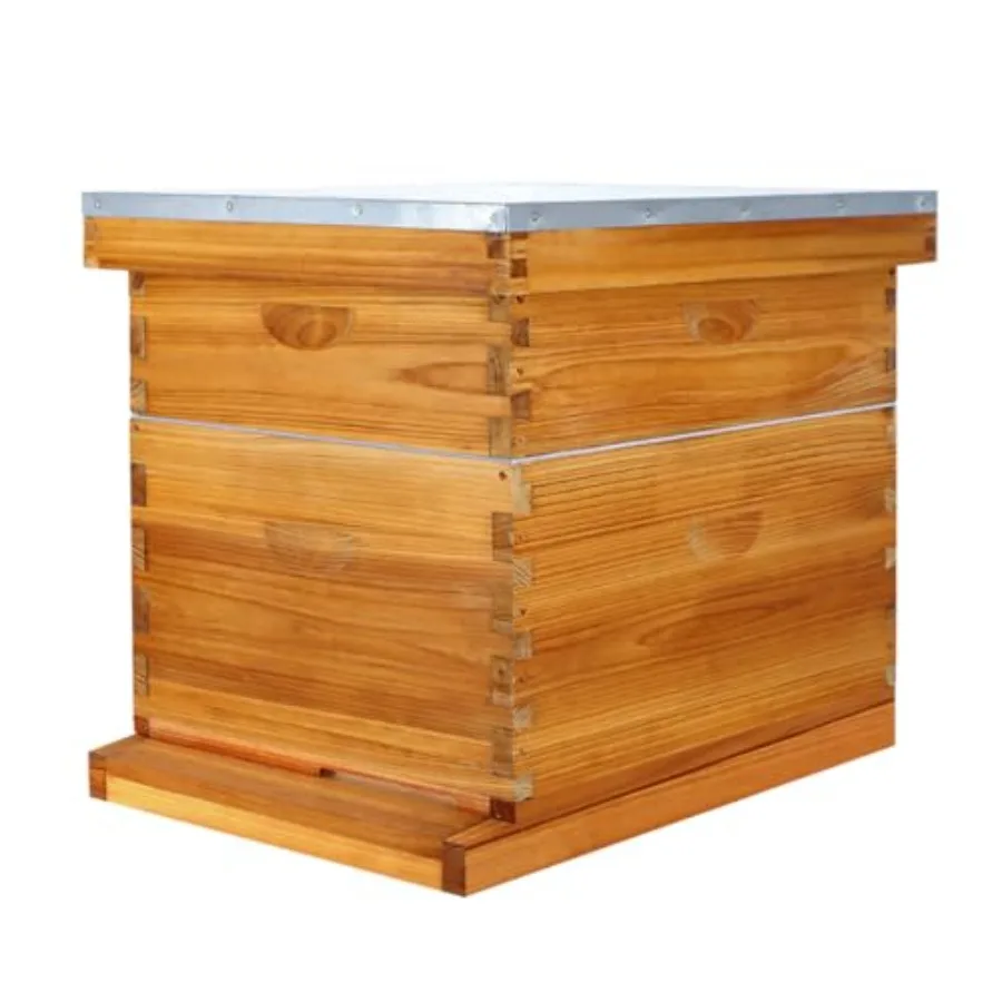 

Beekeeping: Langstroth beehive kit with heavy beeswax-dipped frames natural wood color unassembled for customizable assembly