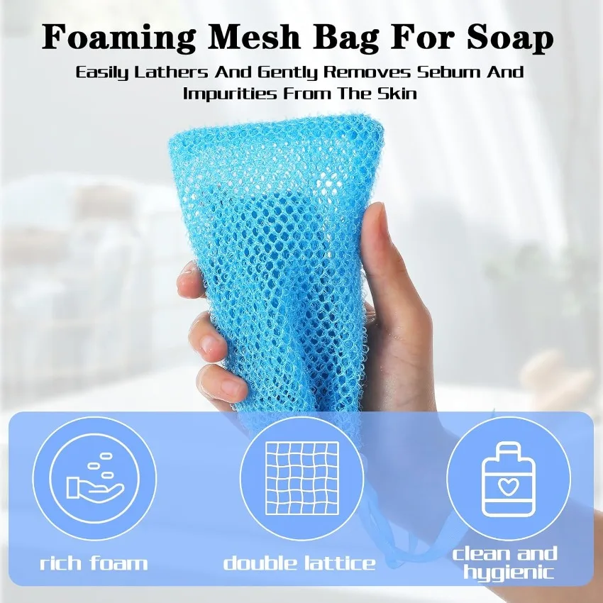 2pcs Durable Mesh Foaming Soap Bag Thickened Exfoliating Saver Soap Pouch Drying Bag with Drawstring Bathing Cleaning Supplies