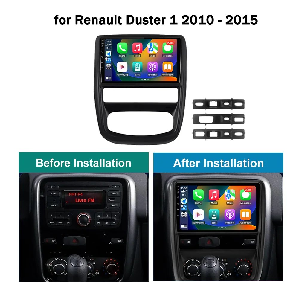 وحدة رأس ستريو متعدد الوسائط للسيارة ، راديو ، مشغل فيديو ، نظام تحديد المواقع نافي ، نظام أندرويد ، واي فاي ، بي تي ، دي إس ، 9 بوصة ، مناسبة لرينو داستر 1 ،