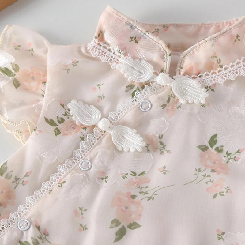 2024 New Summer 0-24M Baby Girl Clothing Toddler Baby Girls Jumpsuit Flying Sleeve Cotton Printing Infant Baby Girls Bodysuits