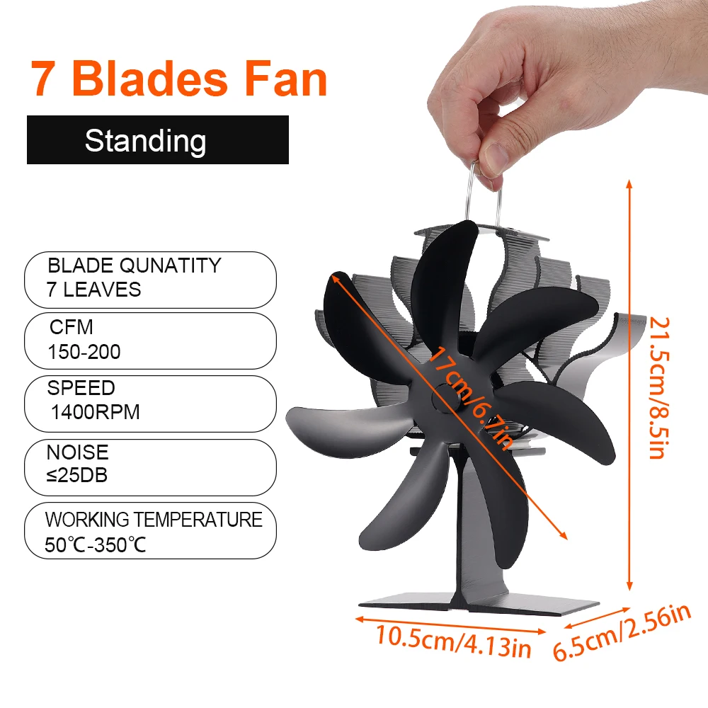 7 Blades Standing Stove Fan Heat Powered Fireplace Fan heat shield Aluminum Alloy Eco-Fan Home Warm Efficient Heat Distribution