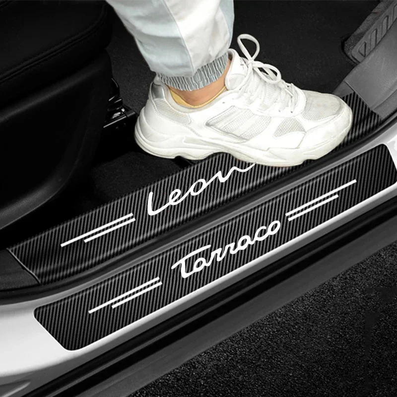 Auto Door Entry Pedal Guards Trunk Bumper Film Car Door Threshold Sill Scuff Plate Decals Stickers for SEAT Leon Tarraco Badge