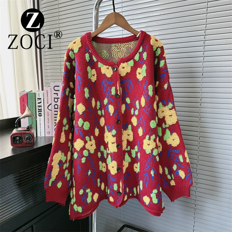 [ZOCI] 2024 Flower Long Sleeved Knitted Sweater, Autumn And Winter Design, Lazy Style, Loose Soft And Sticky Jacket, Women's Top