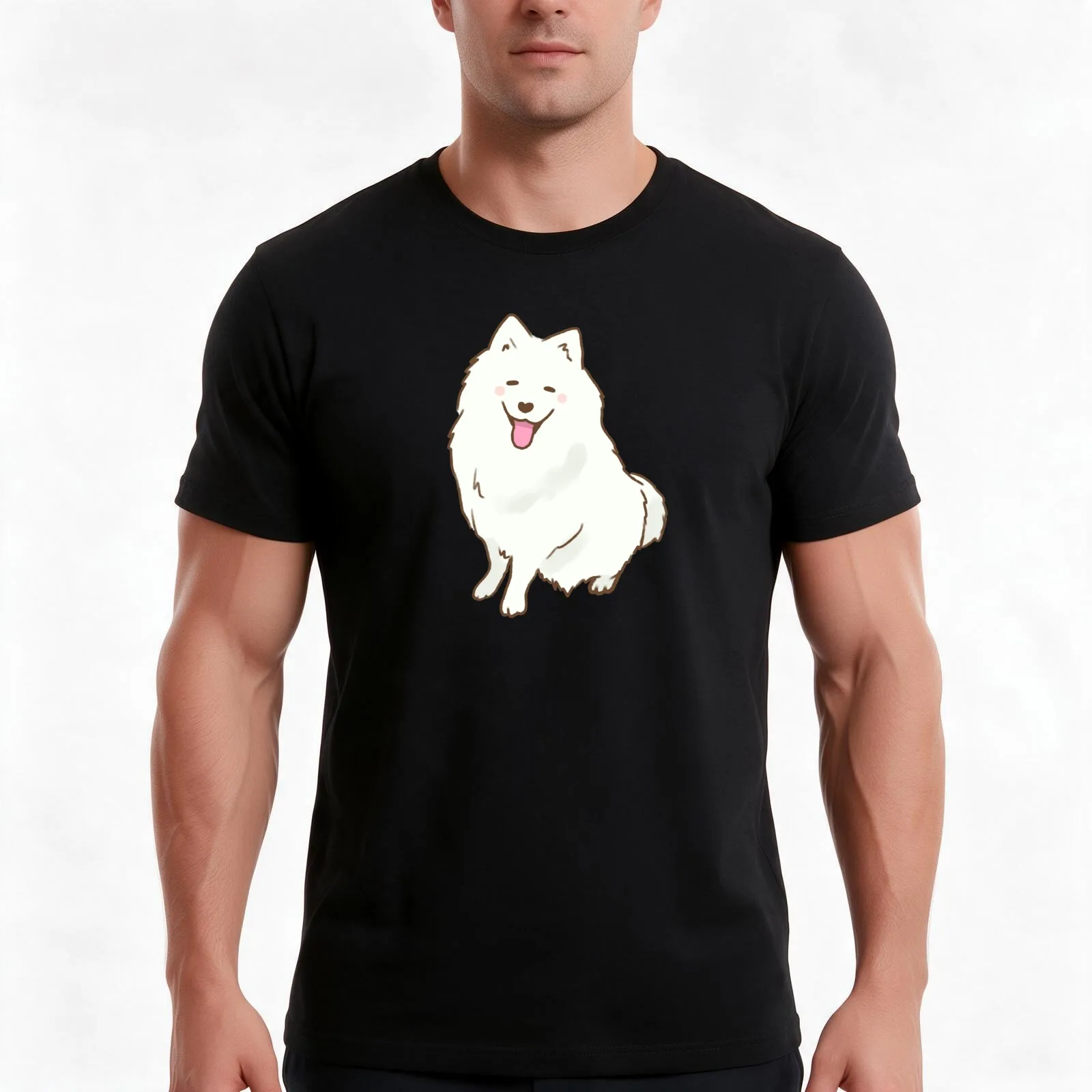 Cute samoyed smiling with tongue out T-Shirt, Summer Casual Cotton Tee, Oversized Streetwear Tops, Vintage Graphic Print